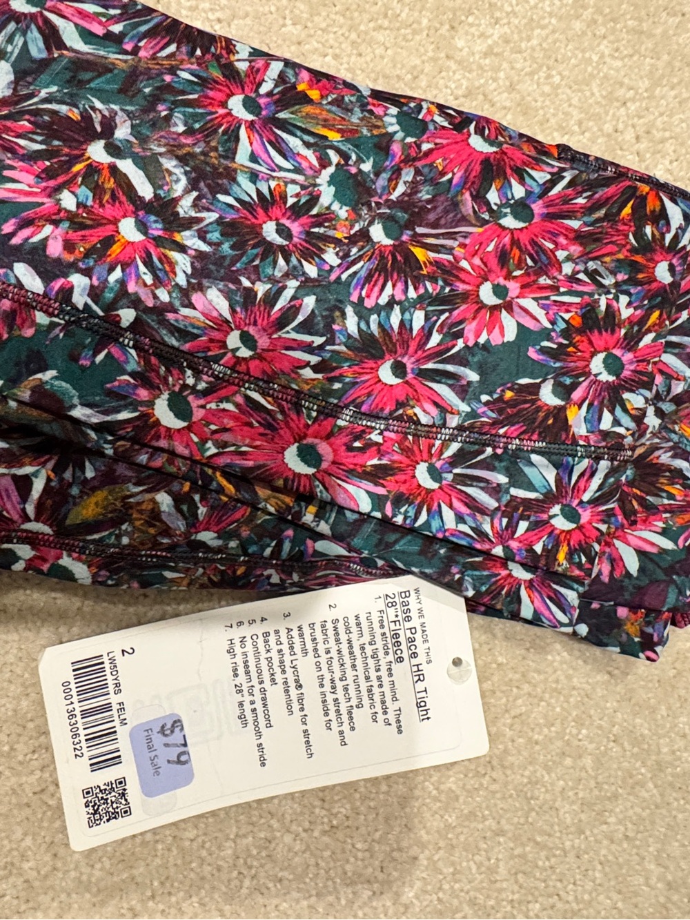 Lululemon Floral Athletic Leggings - Pink & Teal Daisy Print 28 length